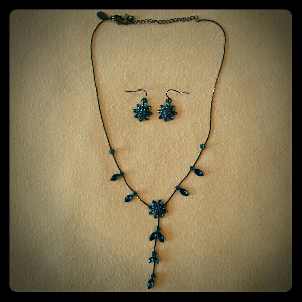 Blue Crystal Necklace and matching earrings